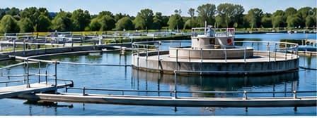 Circular clarifier tanks at a water treatment works